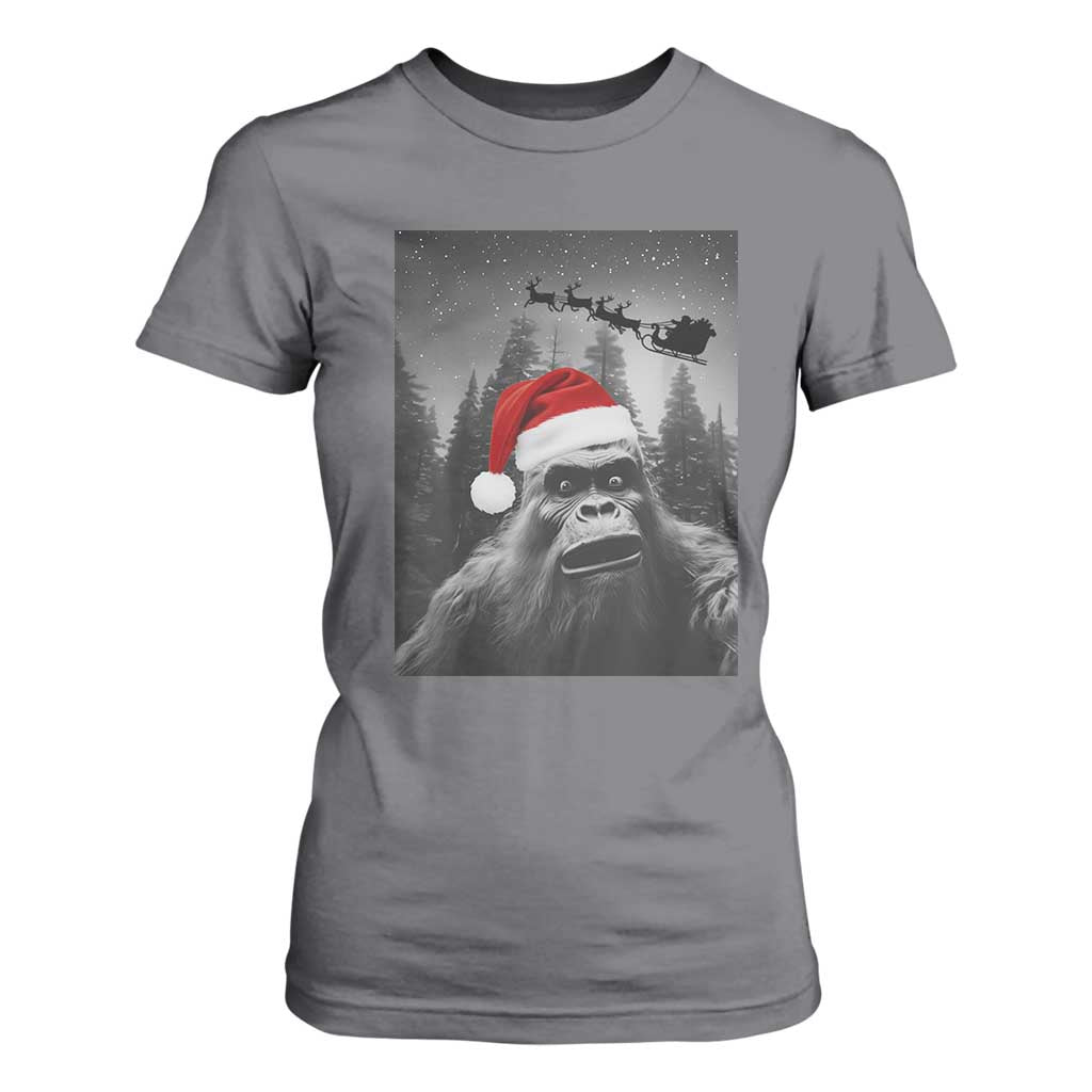 Funny Bigfoot Santas Sleigh Selfie Christmas T Shirt For Women TS11 Charcoal Print Your Wear