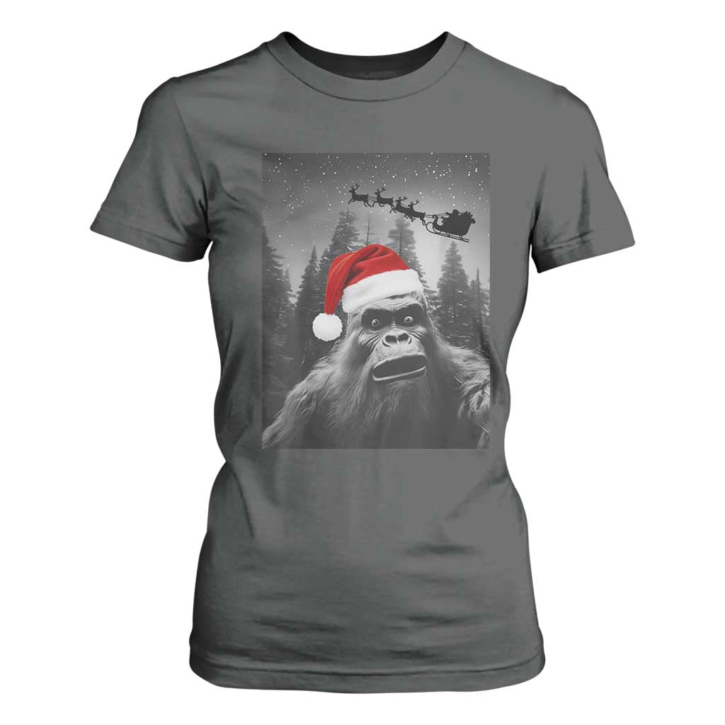 Funny Bigfoot Santas Sleigh Selfie Christmas T Shirt For Women TS11 Dark Heather Print Your Wear