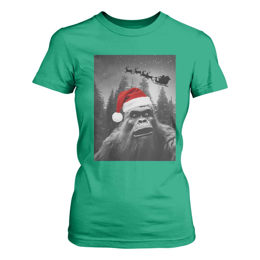 Funny Bigfoot Santas Sleigh Selfie Christmas T Shirt For Women TS11 Irish Green Print Your Wear