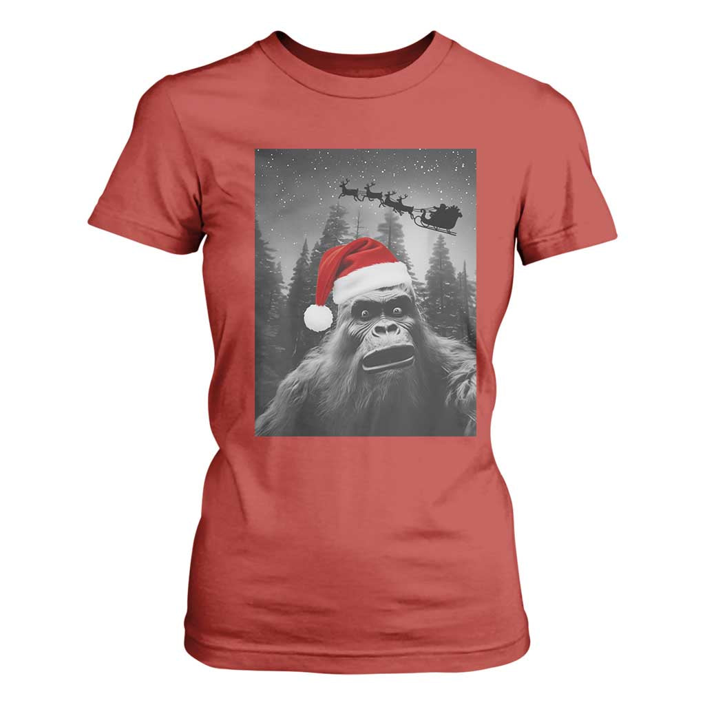 Funny Bigfoot Santas Sleigh Selfie Christmas T Shirt For Women TS11 Red Print Your Wear