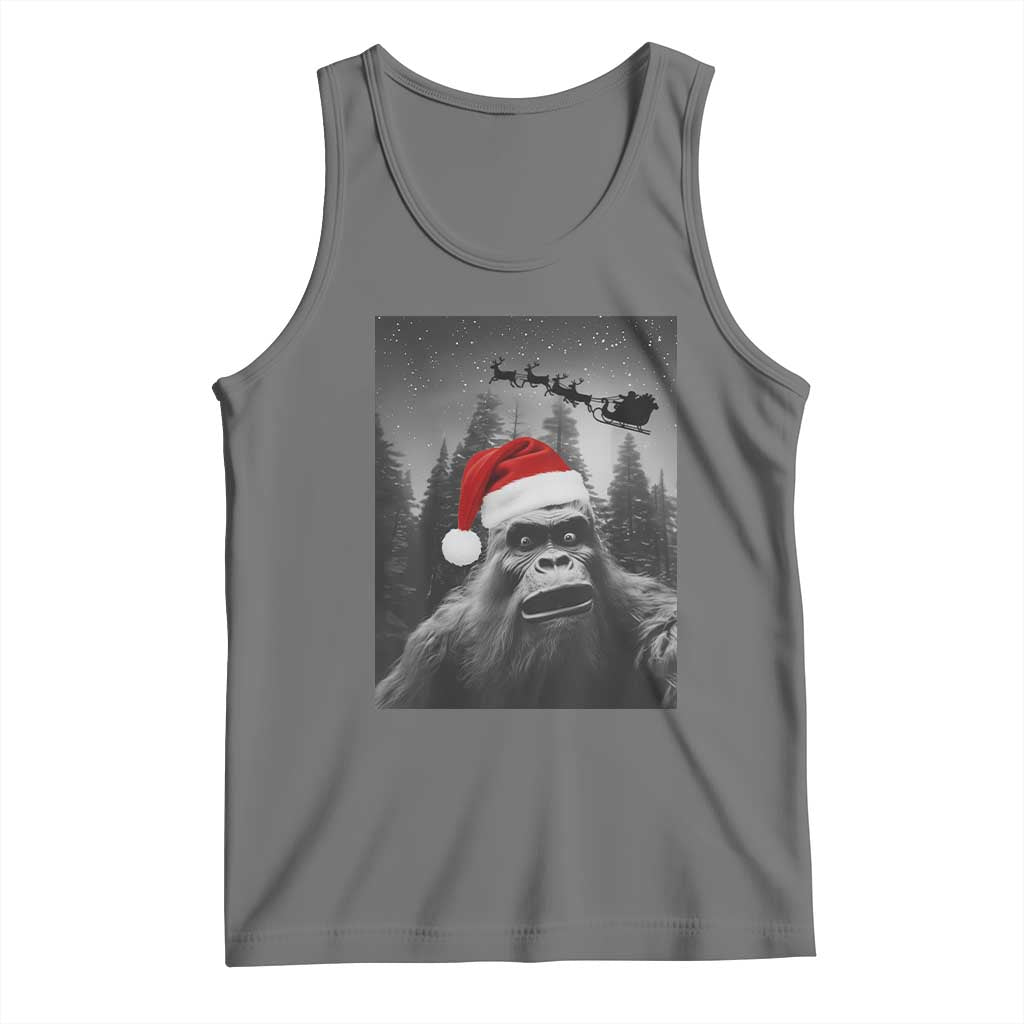 Funny Bigfoot Santas Sleigh Selfie Christmas Tank Top TS11 Black Heather Print Your Wear