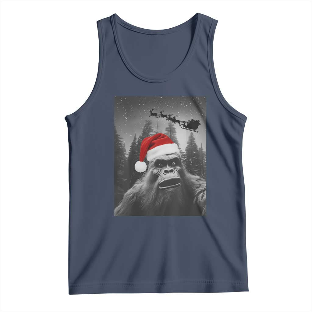 Funny Bigfoot Santas Sleigh Selfie Christmas Tank Top TS11 Navy Print Your Wear