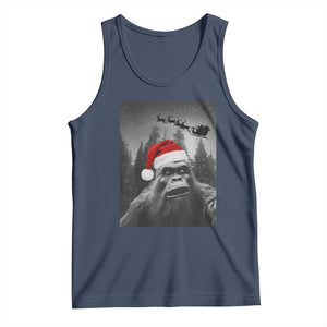 Funny Bigfoot Santas Sleigh Selfie Christmas Tank Top TS11 Navy Print Your Wear