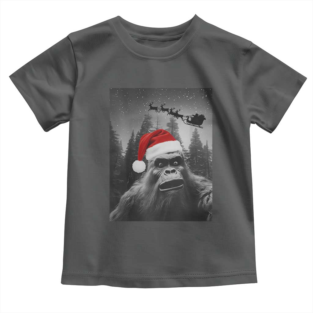 Funny Bigfoot Santas Sleigh Selfie Christmas Toddler T Shirt TS11 Dark Heather Print Your Wear