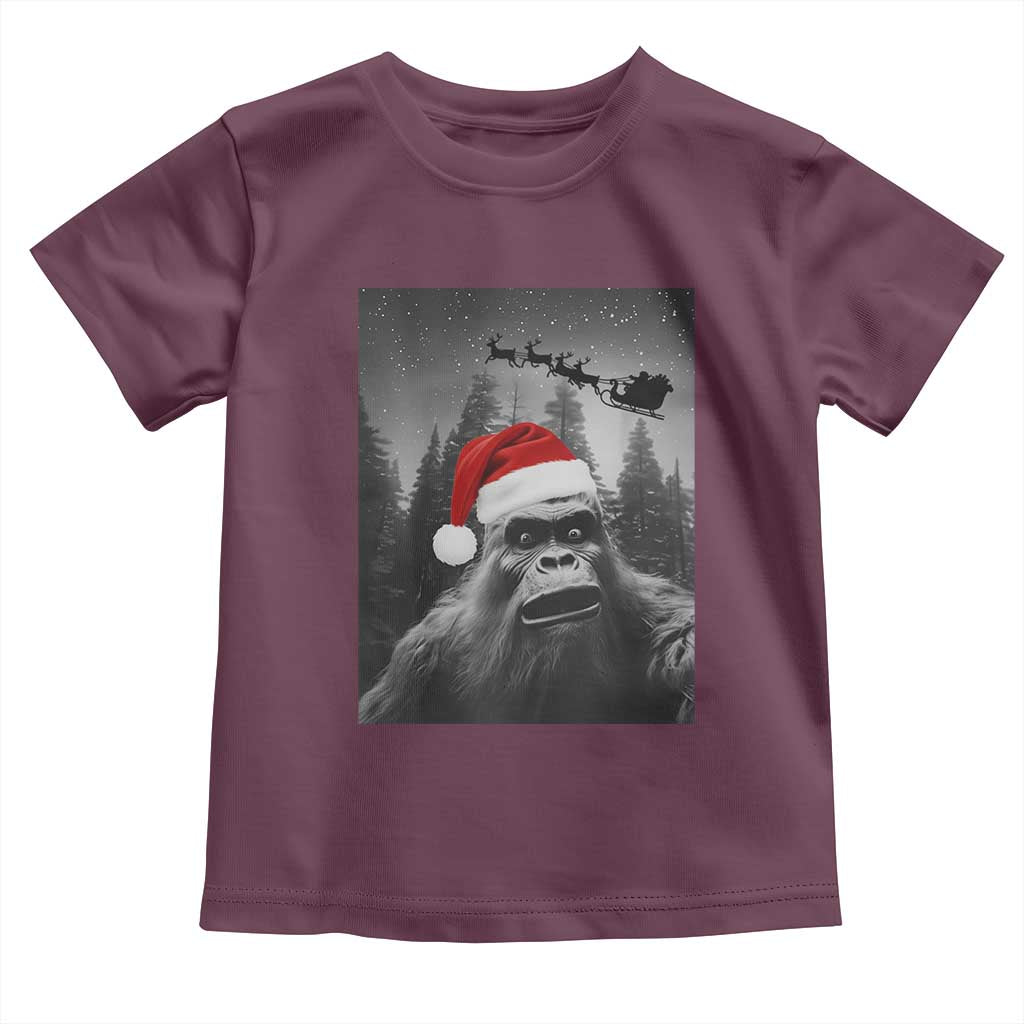 Funny Bigfoot Santas Sleigh Selfie Christmas Toddler T Shirt TS11 Maroon Print Your Wear