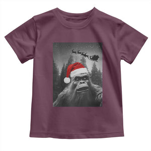 Funny Bigfoot Santas Sleigh Selfie Christmas Toddler T Shirt TS11 Maroon Print Your Wear