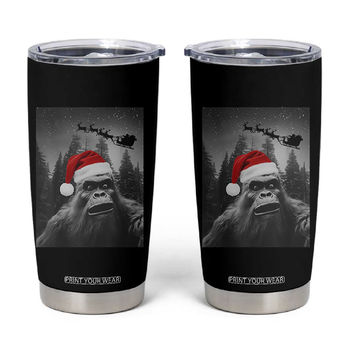 Funny Bigfoot Santas Sleigh Selfie Christmas Tumbler Cup TS11 Black Print Your Wear