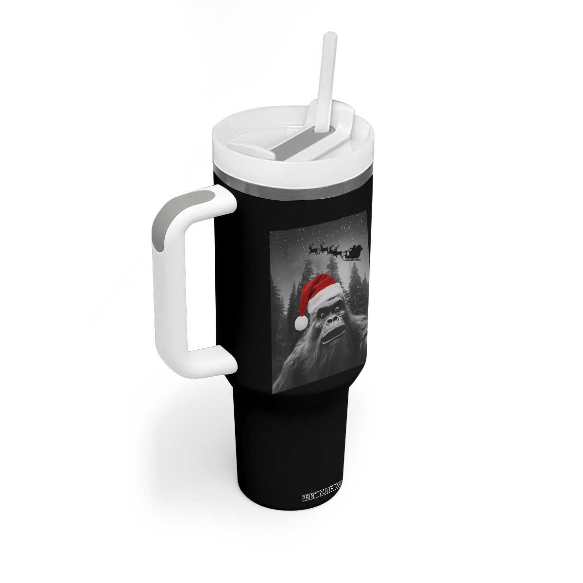 Funny Bigfoot Santas Sleigh Selfie Christmas Tumbler With Handle TS11 Print Your Wear
