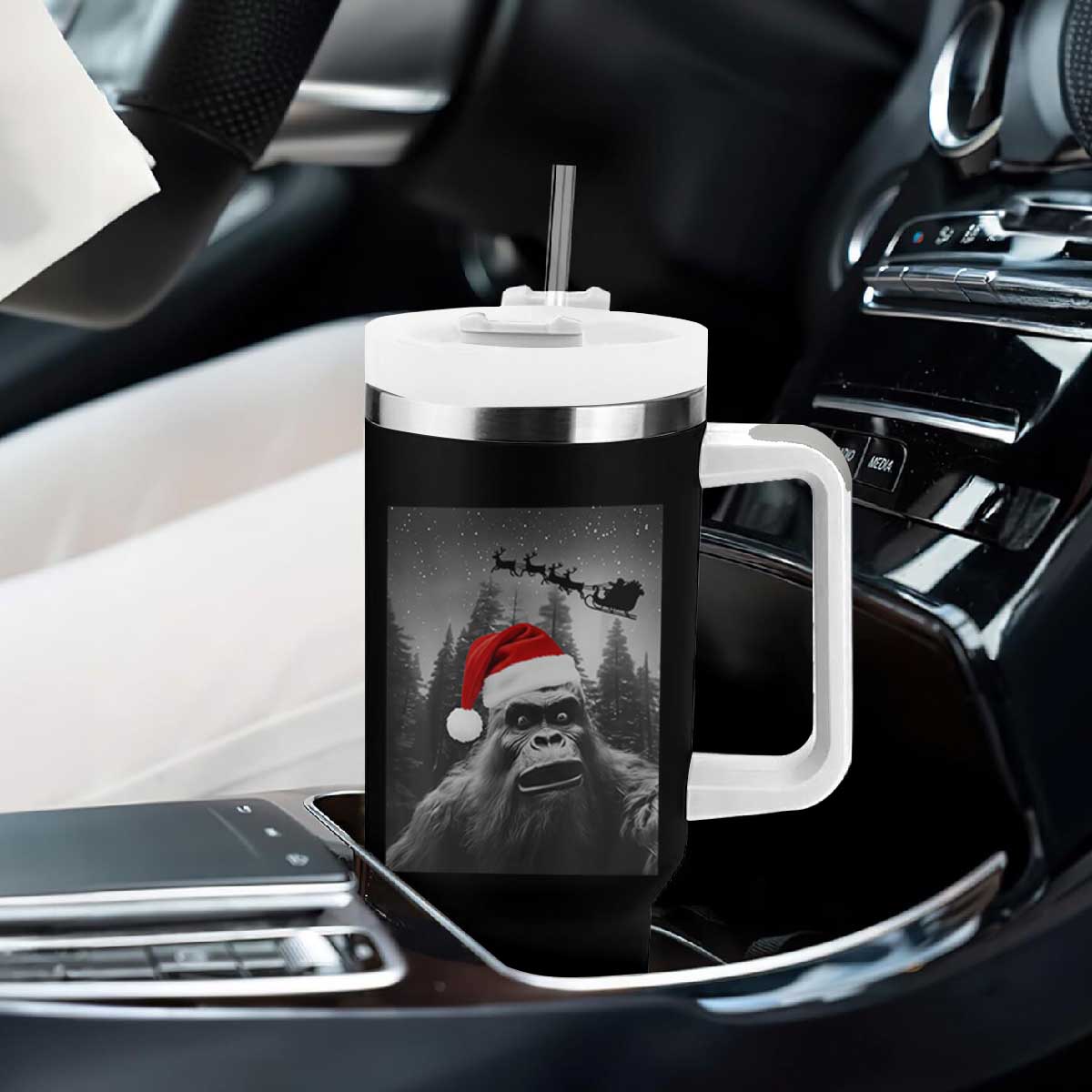 Funny Bigfoot Santas Sleigh Selfie Christmas Tumbler With Handle TS11 Print Your Wear