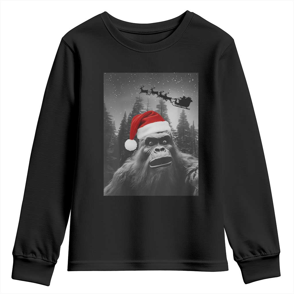 Funny Bigfoot Santas Sleigh Selfie Christmas Youth Sweatshirt TS11 Black Print Your Wear