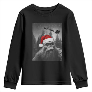 Funny Bigfoot Santas Sleigh Selfie Christmas Youth Sweatshirt TS11 Black Print Your Wear