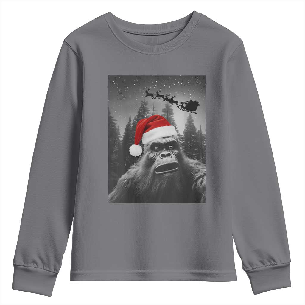 Funny Bigfoot Santas Sleigh Selfie Christmas Youth Sweatshirt TS11 Charcoal Print Your Wear