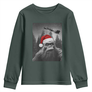 Funny Bigfoot Santas Sleigh Selfie Christmas Youth Sweatshirt TS11 Dark Forest Green Print Your Wear