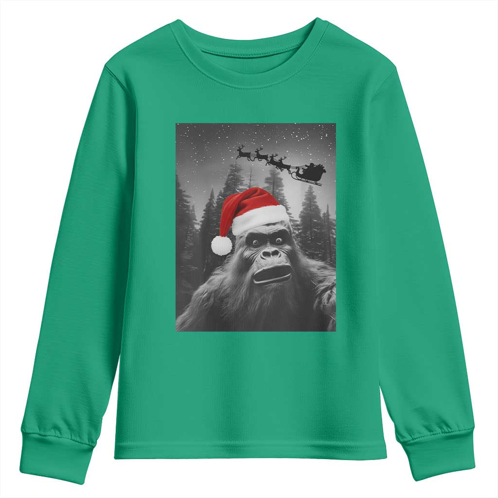 Funny Bigfoot Santas Sleigh Selfie Christmas Youth Sweatshirt TS11 Irish Green Print Your Wear
