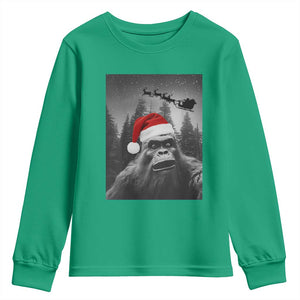 Funny Bigfoot Santas Sleigh Selfie Christmas Youth Sweatshirt TS11 Irish Green Print Your Wear