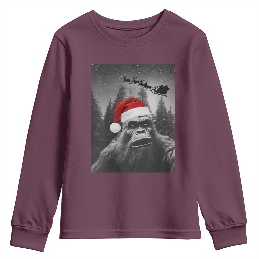 Funny Bigfoot Santas Sleigh Selfie Christmas Youth Sweatshirt TS11 Maroon Print Your Wear