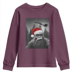 Funny Bigfoot Santas Sleigh Selfie Christmas Youth Sweatshirt TS11 Maroon Print Your Wear