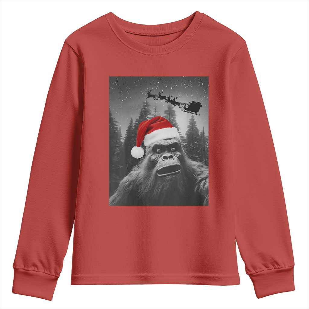 Funny Bigfoot Santas Sleigh Selfie Christmas Youth Sweatshirt TS11 Red Print Your Wear