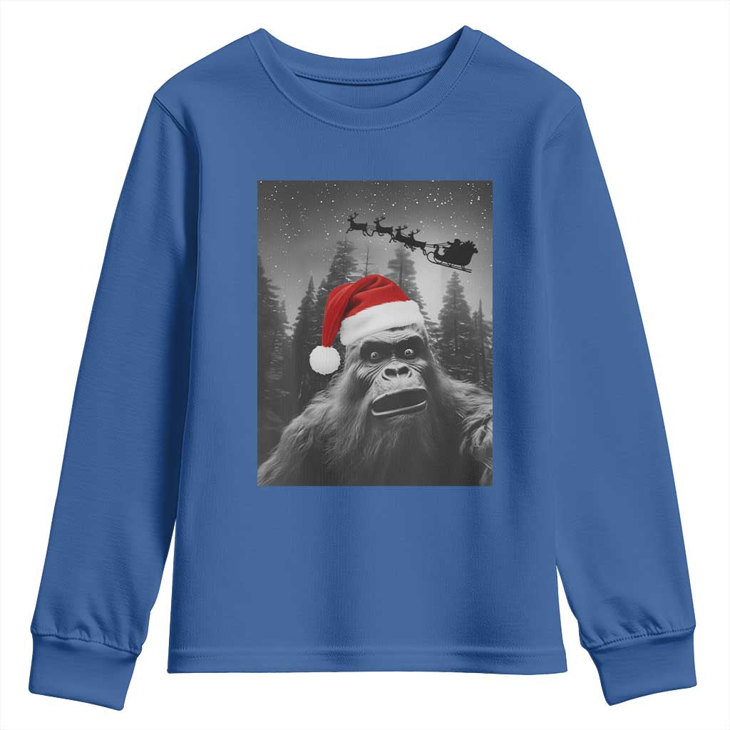 Funny Bigfoot Santas Sleigh Selfie Christmas Youth Sweatshirt TS11 Royal Blue Print Your Wear