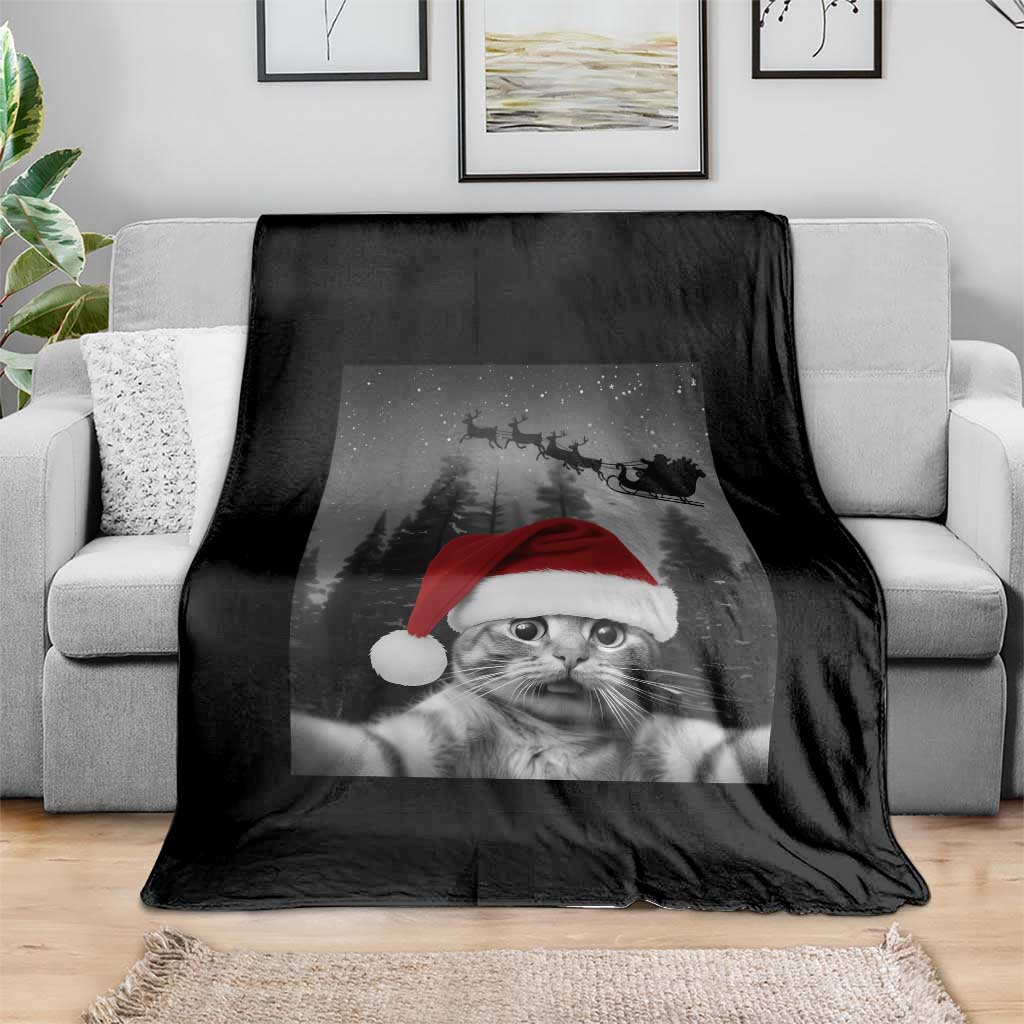 Funny Cat Selfie With Santas Sleigh Christmas Throw Blanket TS11 Print Your Wear
