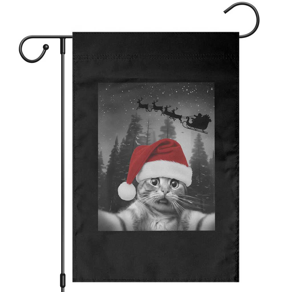 Funny Cat Selfie With Santas Sleigh Christmas Garden Flag TS11 Black Print Your Wear