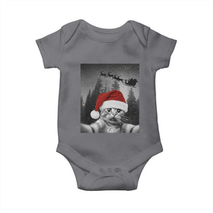 Funny Cat Selfie With Santas Sleigh Christmas Baby Onesie TS11 Charcoal Print Your Wear