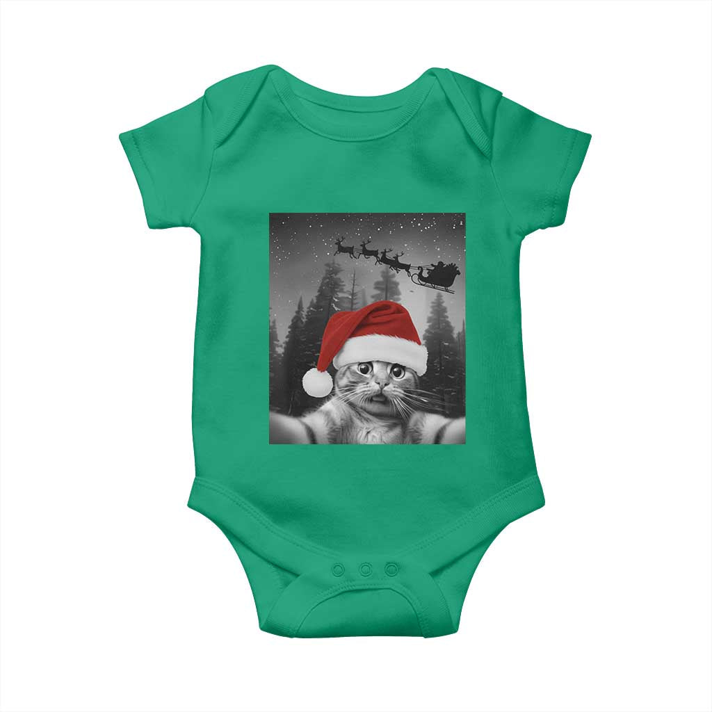 Funny Cat Selfie With Santas Sleigh Christmas Baby Onesie TS11 Irish Green Print Your Wear