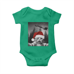 Funny Cat Selfie With Santas Sleigh Christmas Baby Onesie TS11 Irish Green Print Your Wear