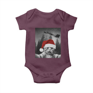 Funny Cat Selfie With Santas Sleigh Christmas Baby Onesie TS11 Maroon Print Your Wear
