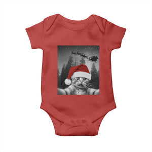 Funny Cat Selfie With Santas Sleigh Christmas Baby Onesie TS11 Red Print Your Wear