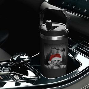 Funny Cat Selfie With Santas Sleigh Christmas Flip Straw Tumbler TS11 Print Your Wear