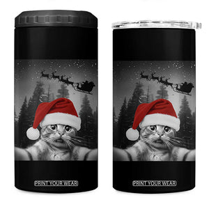 Funny Cat Selfie With Santas Sleigh Christmas 4 in 1 Can Cooler Tumbler TS11 One Size: 16 oz Black Print Your Wear