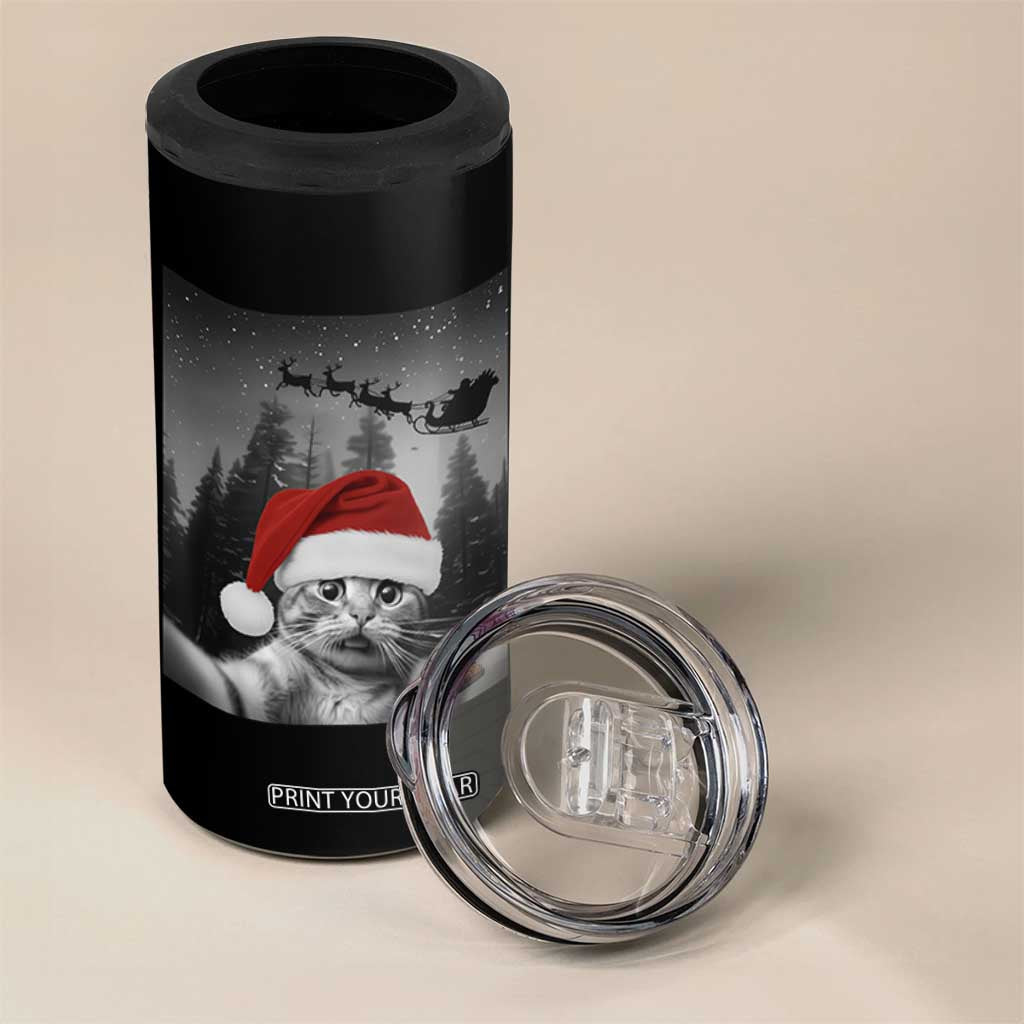 Funny Cat Selfie With Santas Sleigh Christmas 4 in 1 Can Cooler Tumbler TS11 Print Your Wear