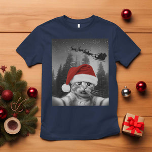 Funny Cat Selfie With Santas Sleigh Christmas T Shirt TS11 Navy Print Your Wear