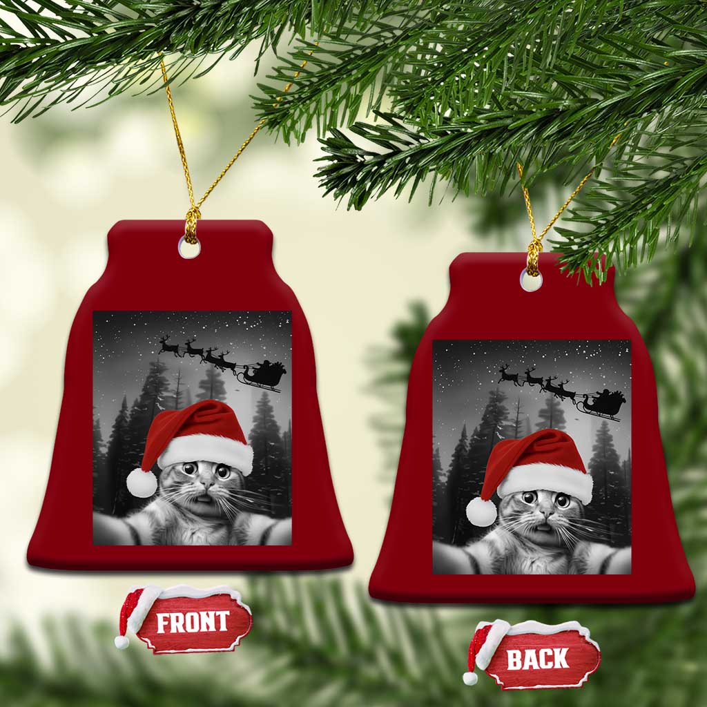 Funny Cat Selfie With Santas Sleigh Christmas Ceramic Ornament TS11 Print Your Wear