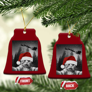 Funny Cat Selfie With Santas Sleigh Christmas Ceramic Ornament TS11 Print Your Wear