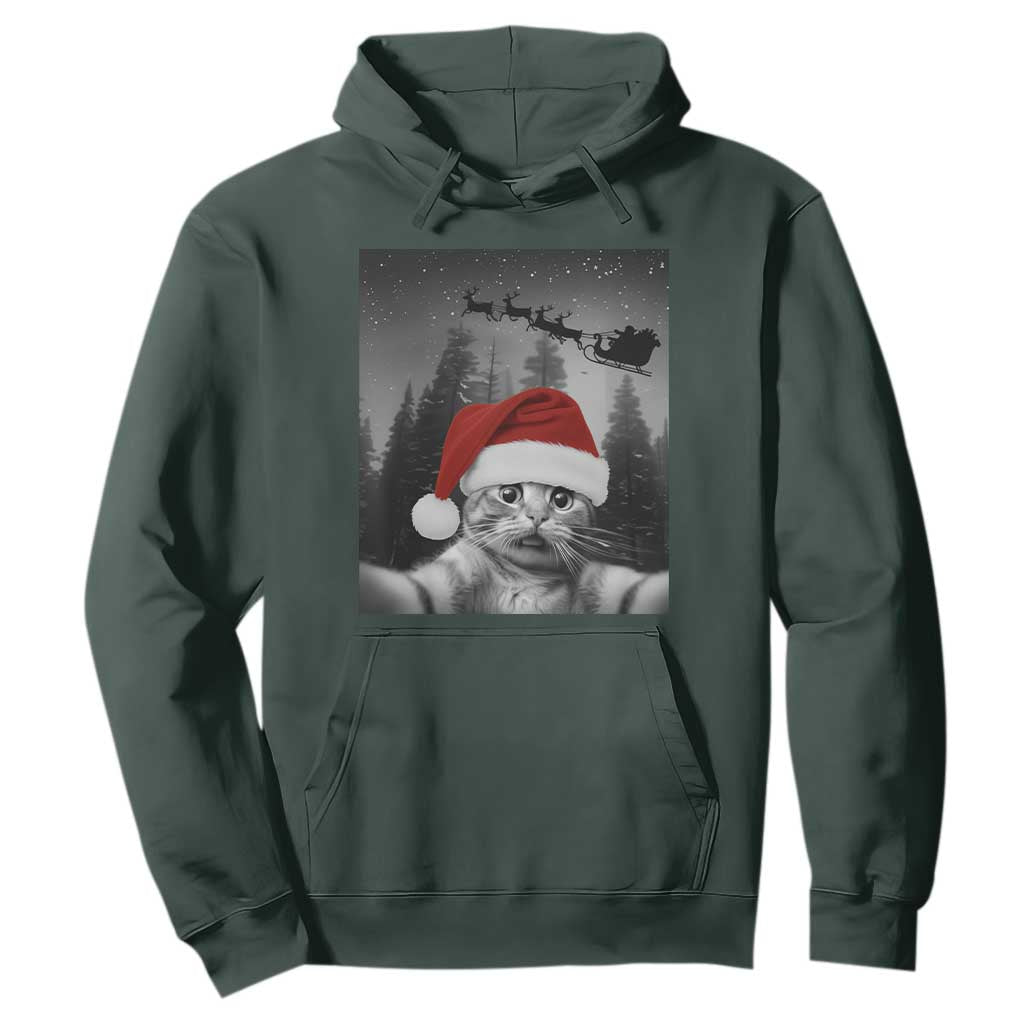 Funny Cat Selfie With Santas Sleigh Christmas Hoodie TS11 Dark Forest Green Print Your Wear