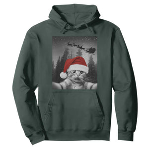 Funny Cat Selfie With Santas Sleigh Christmas Hoodie TS11 Dark Forest Green Print Your Wear