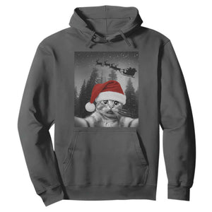 Funny Cat Selfie With Santas Sleigh Christmas Hoodie TS11 Dark Heather Print Your Wear