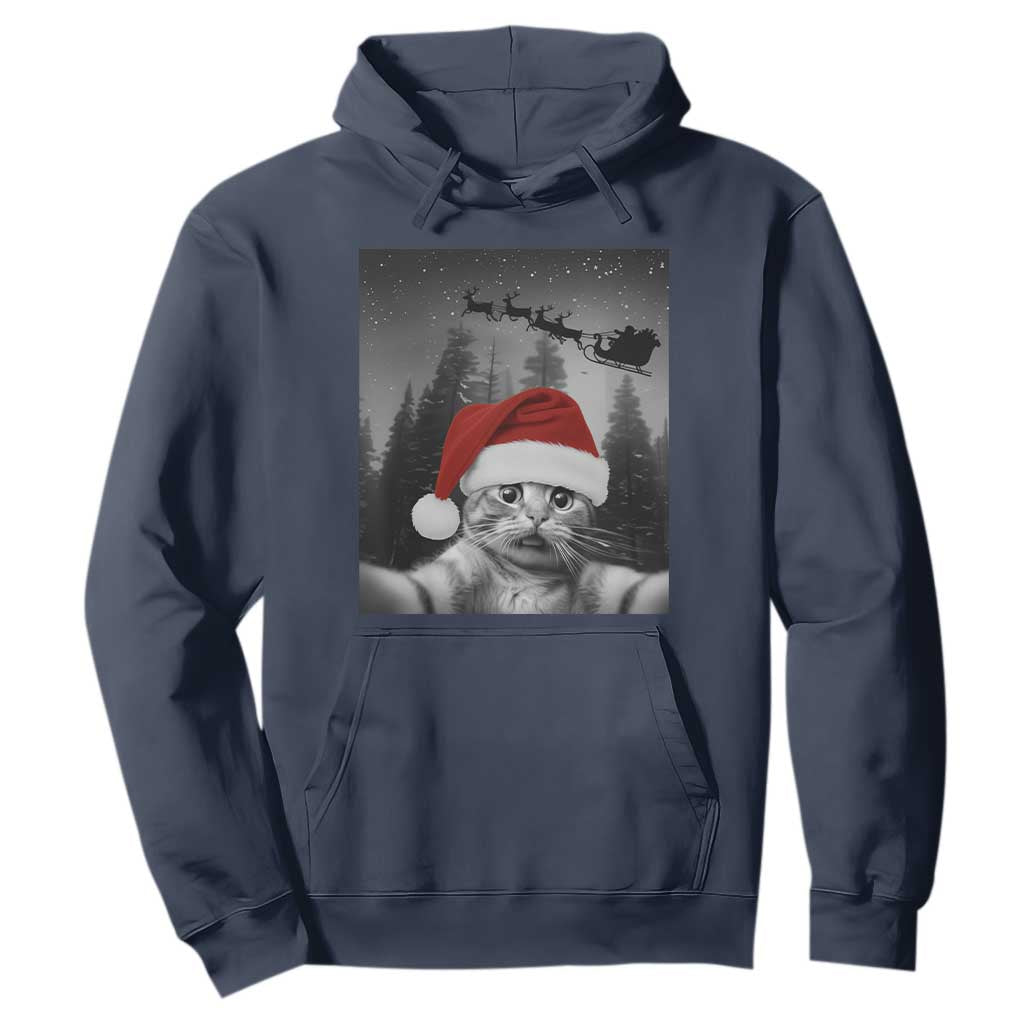 Funny Cat Selfie With Santas Sleigh Christmas Hoodie TS11 Navy Print Your Wear