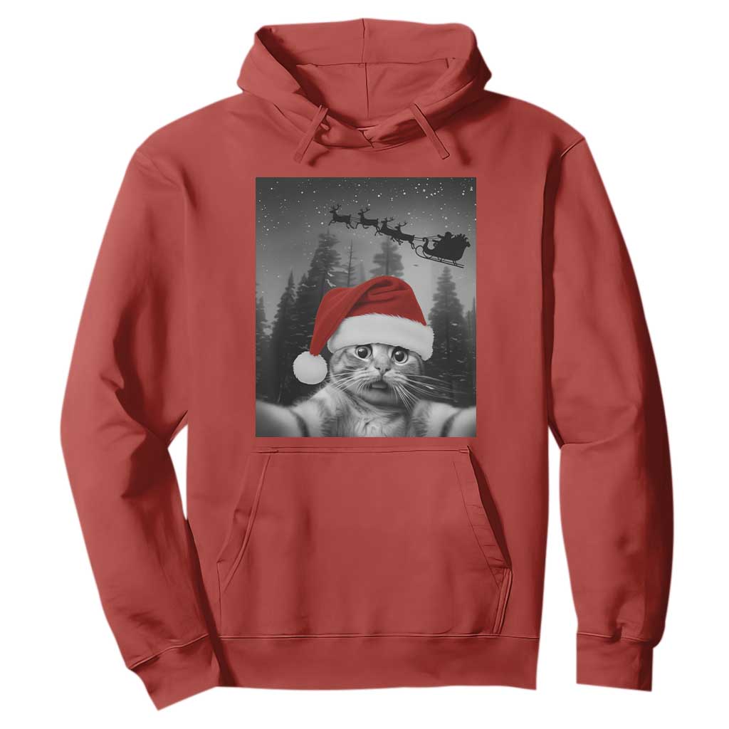 Funny Cat Selfie With Santas Sleigh Christmas Hoodie TS11 Red Print Your Wear