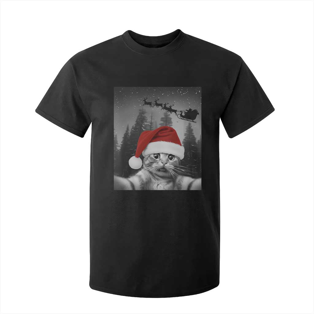 Funny Cat Selfie With Santas Sleigh Christmas T Shirt For Kid TS11 Black Print Your Wear