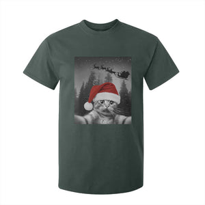 Funny Cat Selfie With Santas Sleigh Christmas T Shirt For Kid TS11 Dark Forest Green Print Your Wear