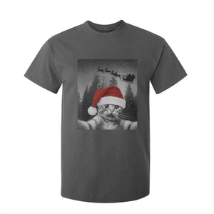 Funny Cat Selfie With Santas Sleigh Christmas T Shirt For Kid TS11 Dark Heather Print Your Wear