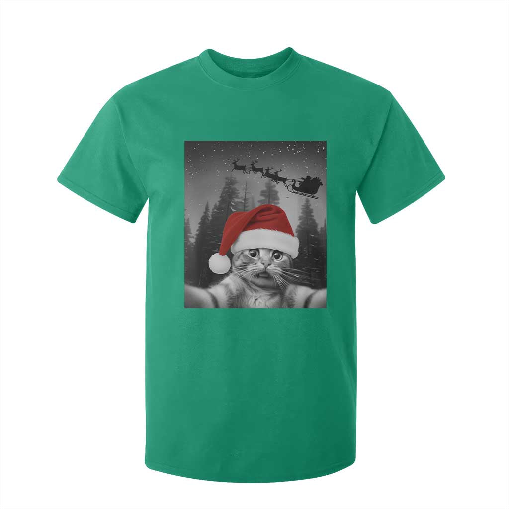 Funny Cat Selfie With Santas Sleigh Christmas T Shirt For Kid TS11 Irish Green Print Your Wear