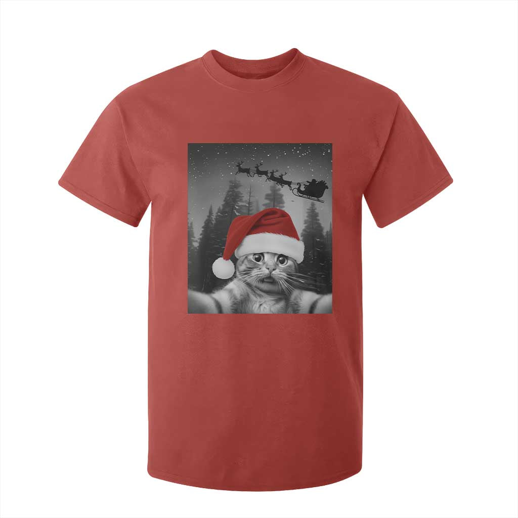 Funny Cat Selfie With Santas Sleigh Christmas T Shirt For Kid TS11 Red Print Your Wear