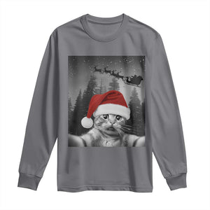 Funny Cat Selfie With Santas Sleigh Christmas Long Sleeve Shirt TS11 Charcoal Print Your Wear