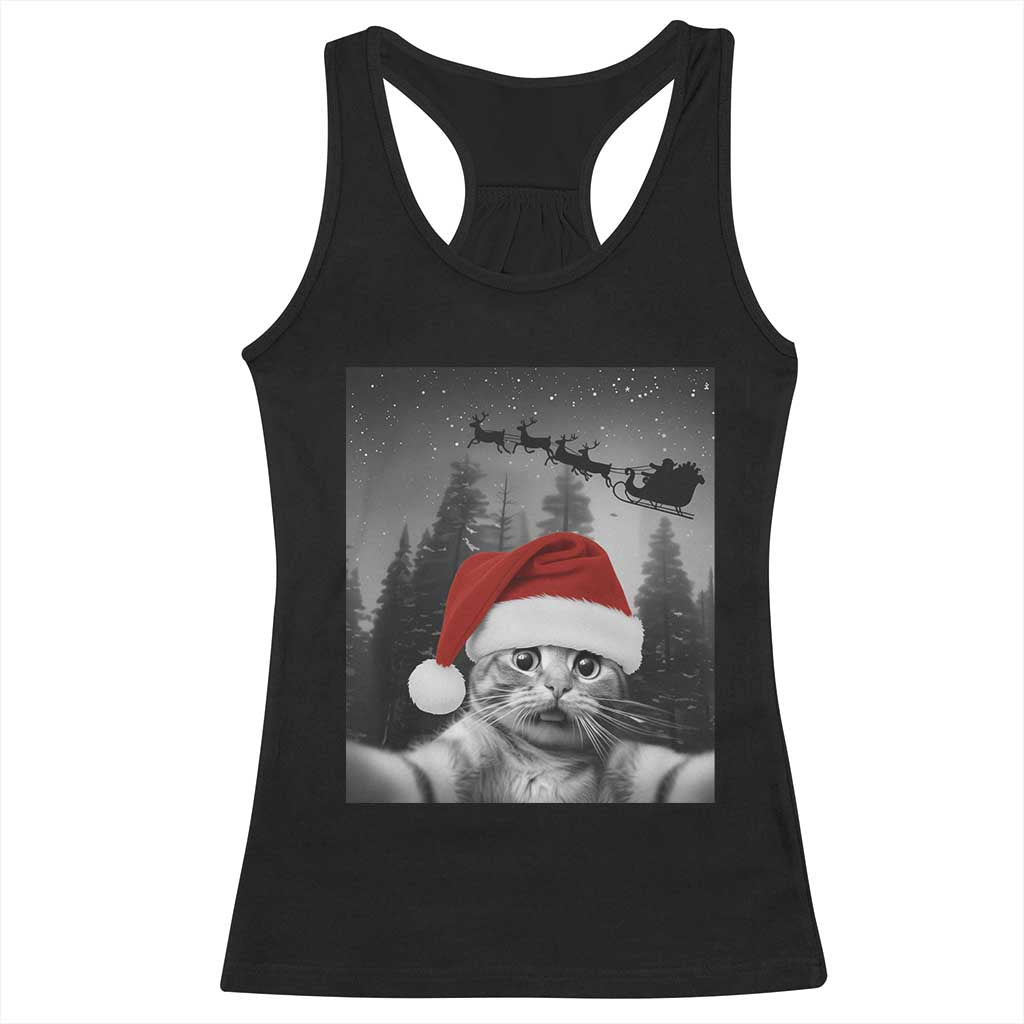 Funny Cat Selfie With Santas Sleigh Christmas Racerback Tank Top TS11 Black Print Your Wear