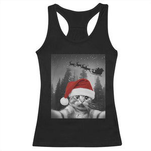 Funny Cat Selfie With Santas Sleigh Christmas Racerback Tank Top TS11 Black Print Your Wear