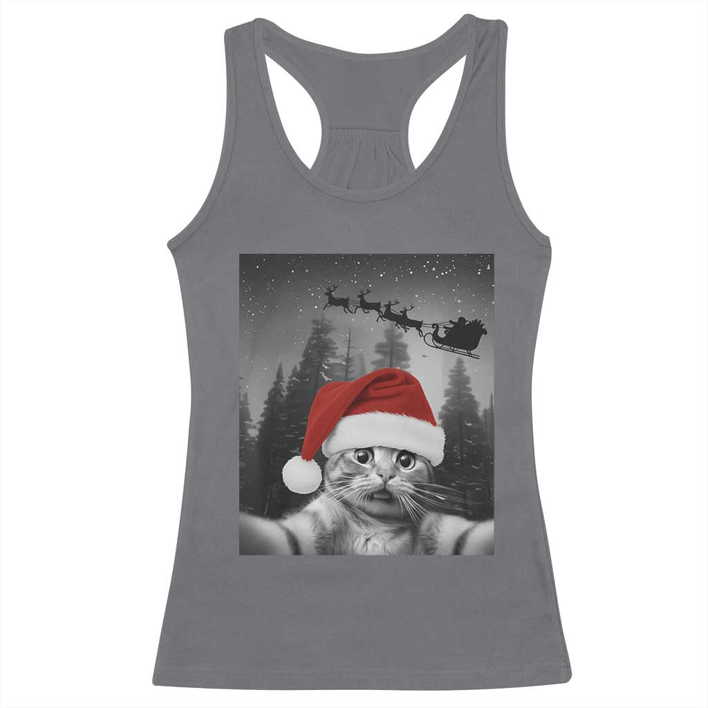 Funny Cat Selfie With Santas Sleigh Christmas Racerback Tank Top TS11 Charcoal Print Your Wear